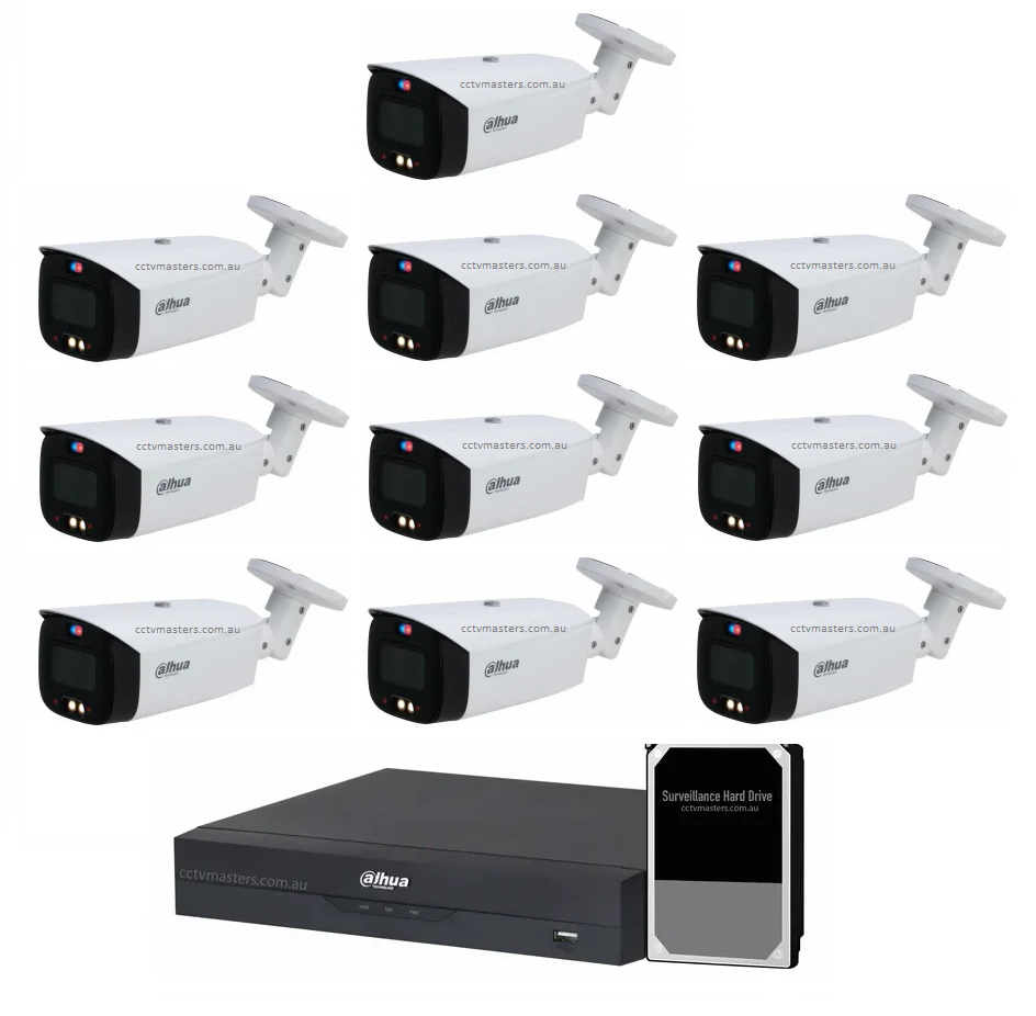 Dahua TiOC Camera Kit, AI Active Deterrence, 10 x 5MP Full-color Bullet Bundle 16CH AI Smart NVR Ultra 4K
