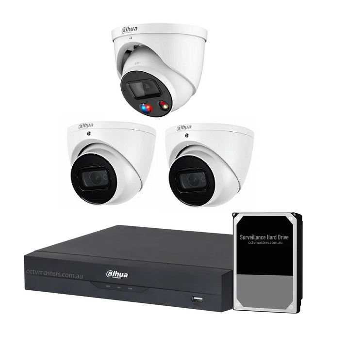 Dahua AI Active Deterrence Camera Kit, 1 x 6MP Full-colour, 2 x 6MP, 4CH AI Smart NVR Ultra 4K