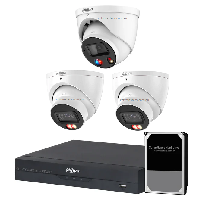 Dahua AI Active Deterrence Camera Kit, 1 x 8MP Full-colour, 2 x 8MP AcuPick, 4CH AI Smart NVR Ultra 4K