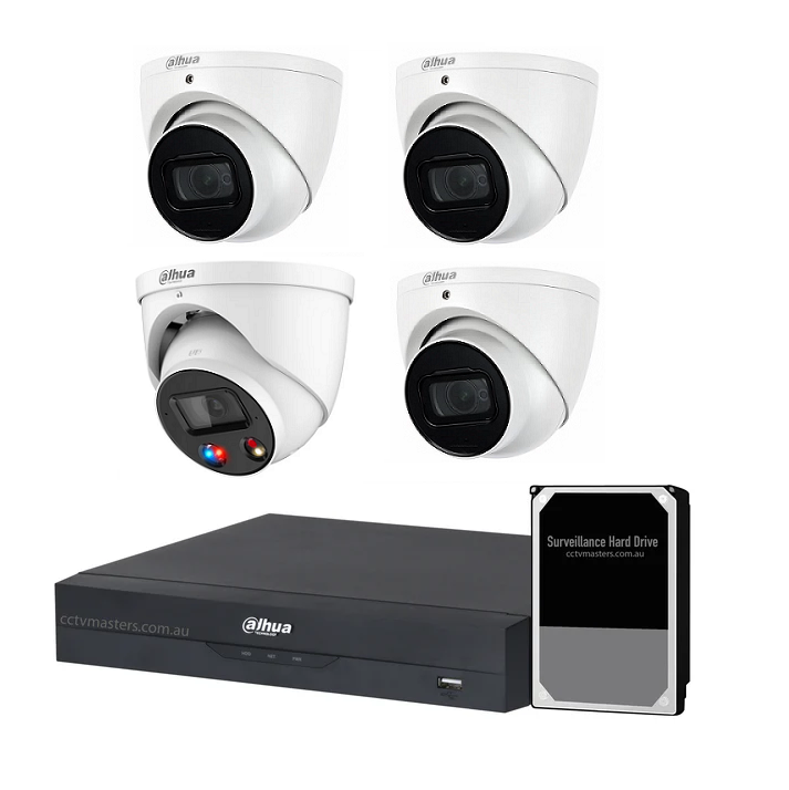 Dahua AI Active Deterrence Camera Kit, 1 x 6MP Full-colour, 3 x 6MP, 4CH AI Smart NVR Ultra 4K