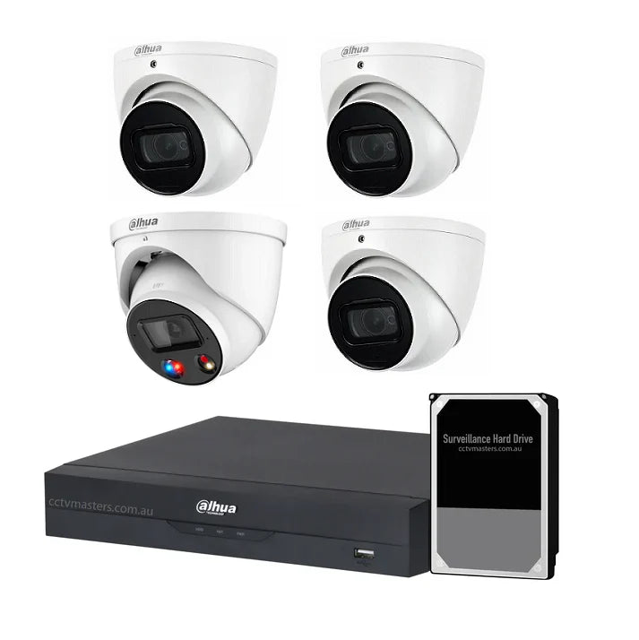 Dahua AI Active Deterrence Camera Kit, 1 x 8MP Full-Colour, 3 x 8MP WizSense, 4CH AI Smart NVR Ultra 4K