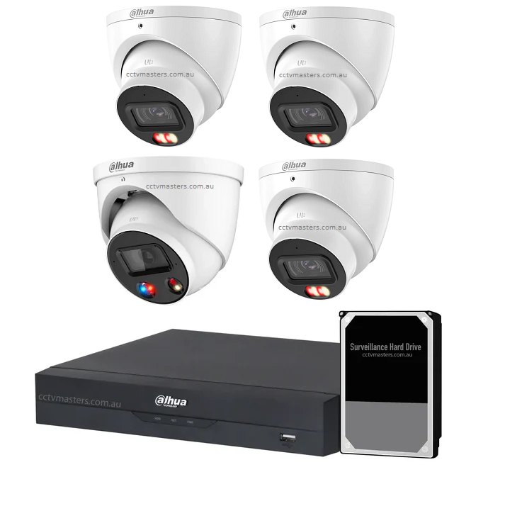 Dahua AI Active Deterrence Camera Kit, 1 x 8MP Full-colour, 3 x 8MP AcuPick, 4CH AI Smart NVR Ultra 4K
