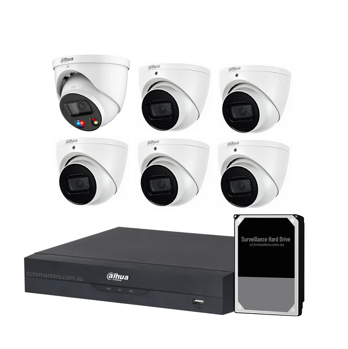 Dahua AI Active Deterrence Camera Kit, 1 x 6MP Full-colour, 5 x 6MP, 8CH AI Smart NVR Ultra 4K