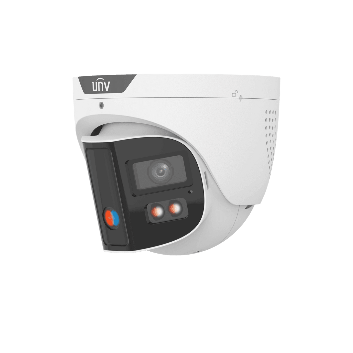 UNV IP Camera Prime-III Series 8MP Dual Lens 180 Degree with AI People Counting, ColorHunter, Wise-ISP IR+Warm LED - Side View