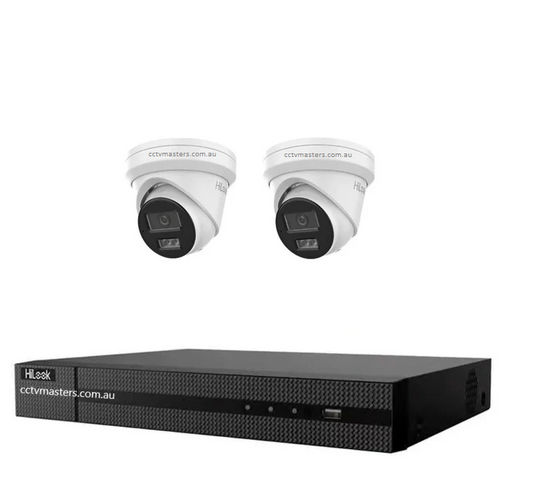 HiLook 6MP Kit 2 x IPC-T361H-MU Camera Kit with AI IntelliSense, Built-in Mic, 4CH 4K NVR