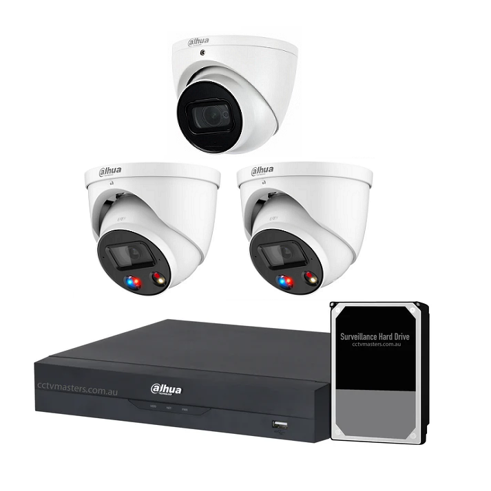 Dahua AI Active Deterrence Camera Kit, 2 x 6MP Full-colour, 1 x 6MP, 4CH AI Smart NVR Ultra 4K