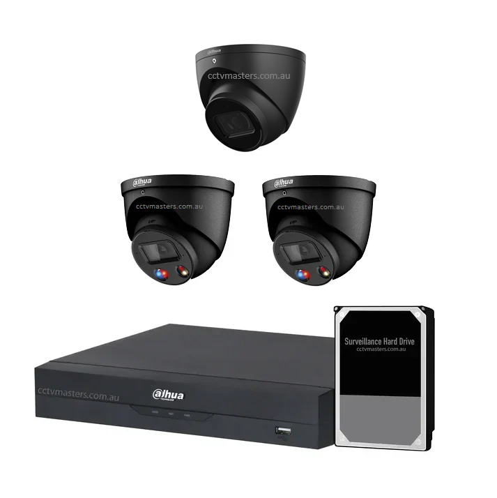 Dahua AI Active Deterrence Camera Kit, 2 x 6MP Full-colour, 1 x 6MP, 4CH AI Smart NVR Ultra 4K