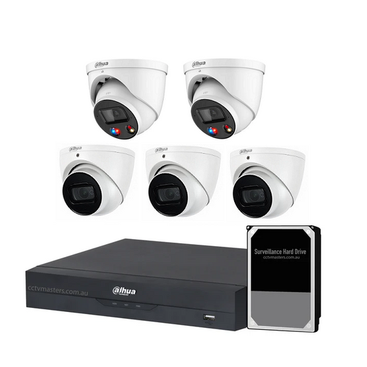 Dahua AI Active Deterrence Camera Kit, 2 x 6MP Full-colour, 3 x 6MP, 8CH AI Smart NVR Ultra 4K