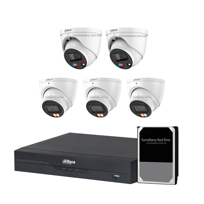 Dahua AI Active Deterrence Camera Kit, 2 x 8MP Full-colour, 3 x 8MP AcuPick, 8CH AI Smart NVR Ultra 4K