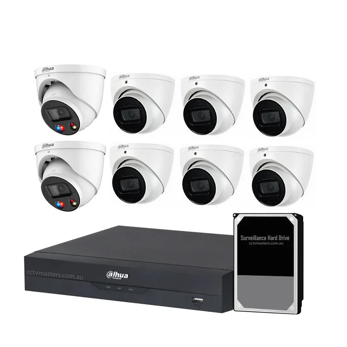 Dahua AI Active Deterrence Camera Kit, 2 x 8MP Full-Colour, 6 x 8MP WizSense, 8CH AI Smart NVR Ultra 4K