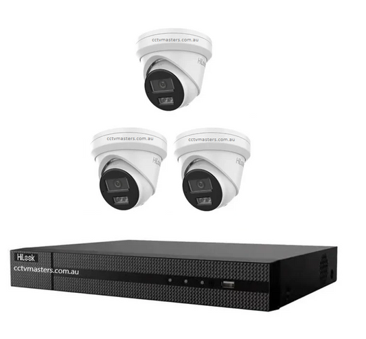 HiLook 6MP Kit 3 x IPC-T361H-MU Camera Kit with AI IntelliSense, Built-in Mic, 4CH 4K NVR