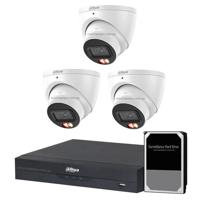 Dahua Accupick Camera Kit, 3 x 6MP AI WizSense with Warm Light, 4CH AI Smart NVR Ultra 4K