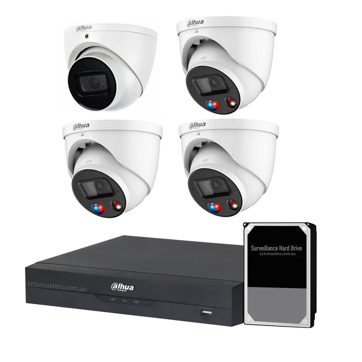 Dahua AI Active Deterrence Camera Kit, 3 x 6MP Full-colour, 1 x 6MP, 4CH AI Smart NVR Ultra 4K