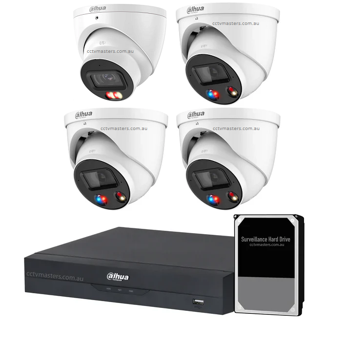 Dahua AI Active Deterrence Camera Kit, 3 x 8MP Full-colour, 1 x 8MP AcuPick, 4CH AI Smart NVR Ultra 4K