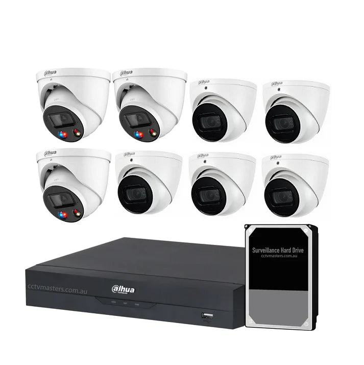 Dahua AI Active Deterrence Camera Kit, 3 x 8MP Full-Colour, 5 x 8MP WizSense, 8CH AI Smart NVR Ultra 4K