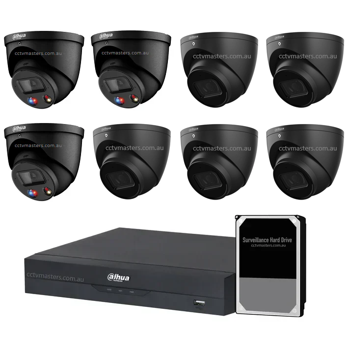 Dahua AI Active Deterrence Camera Kit, 3 x 6MP Full-colour, 5 x 6MP, 8CH AI Smart NVR Ultra 4K