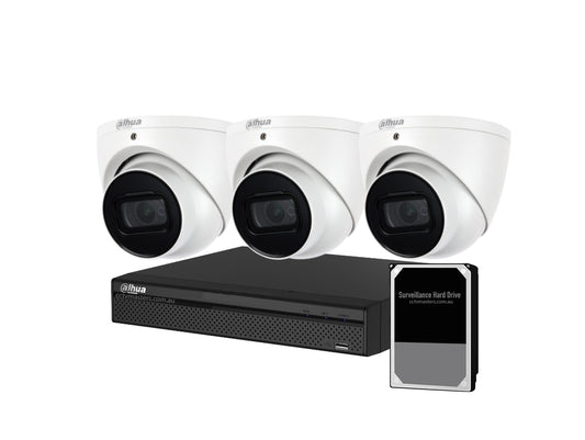 Dahua Camera Kit, 3 x 5MP WizSense IR Starlight Bundle with 4CH Ultra 4K AI NVR