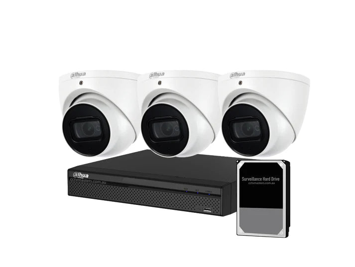 Dahua Camera Kit, 3 x 8MP AI WizSense SMD 4.0, 4CH AI Smart NVR Ultra 4K
