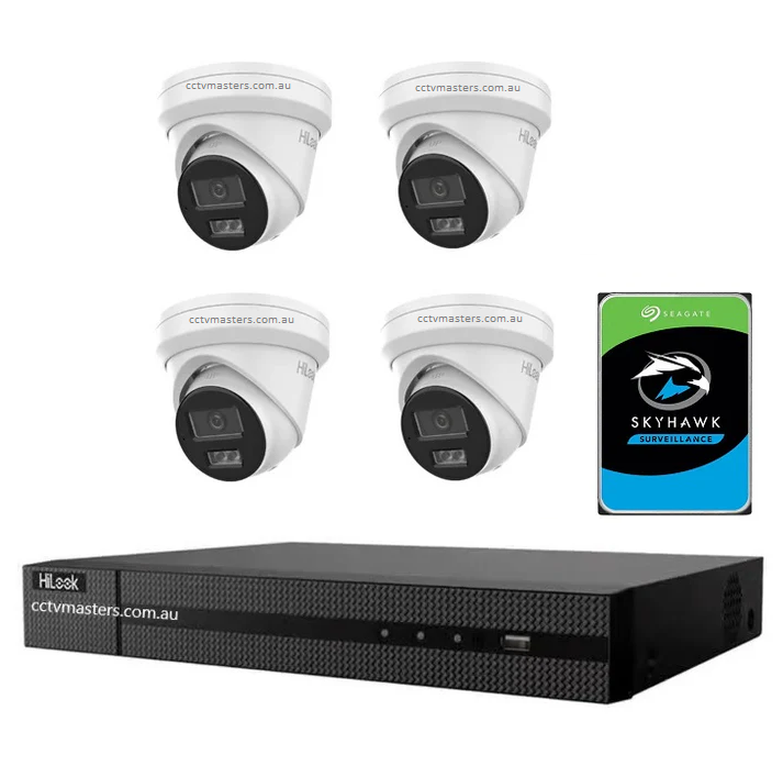 HiLook 8MP Kit 4 x IPC-T381H-MU Camera with IntelliSense, Built-in Mic, 4CH 4K NVR