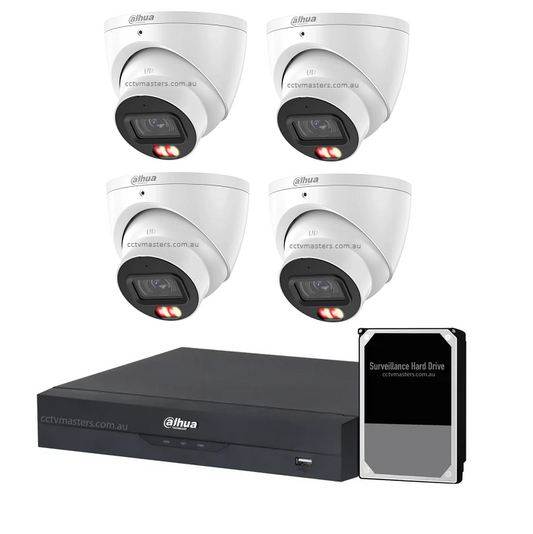 Dahua Accupick Camera Kit, 4 x 8MP AI WizSense with Warm Light, 4CH AI Smart NVR Ultra 4K