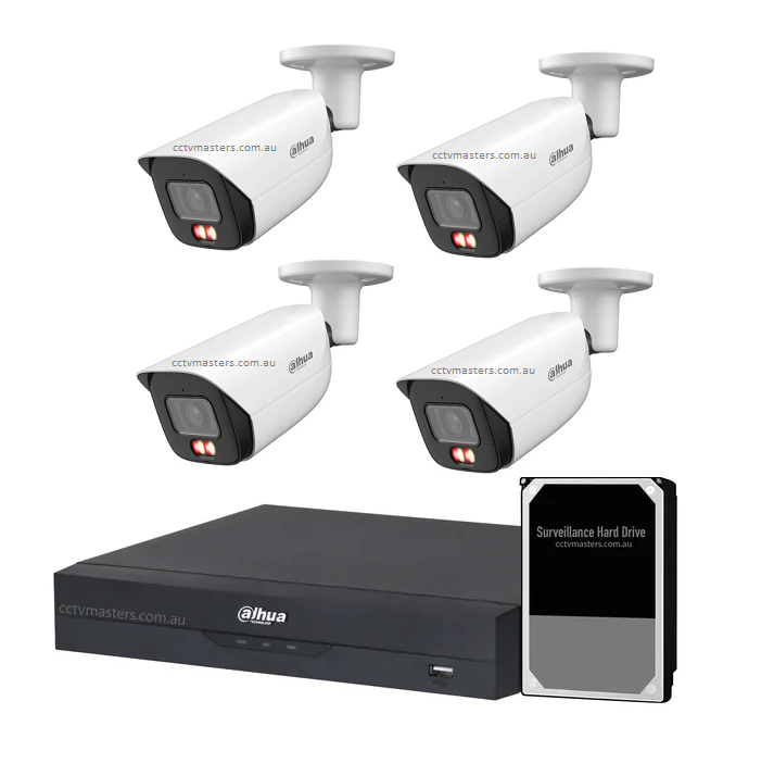 Dahua Accupick Camera Kit, 4 x 8MP AI WizSense with Warm Light, 4CH AI Smart NVR Ultra 4K
