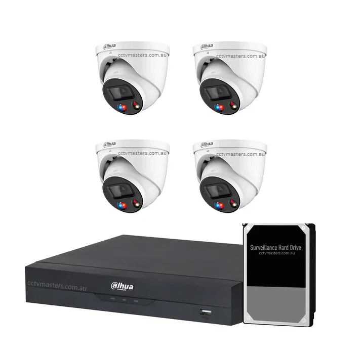 Dahua AI Active Deterrence Camera Kit, 4 x 8MP Full-colour 4CH AI Smart 4.0 NVR Ultra 4K