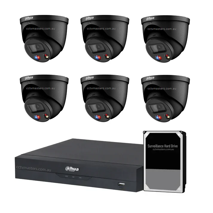Dahua Active Deterrence Camera Kit, 6 x 8MP Full-colour 8CH AI Smart NVR Ultra 4K Black