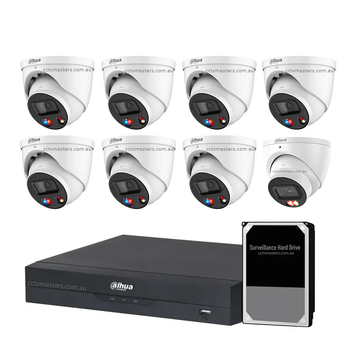 Dahua AI Active Deterrence Camera Kit, 7 x 8MP Full-colour, 1 x 8MP AcuPick, 8CH AI Smart NVR Ultra 4K