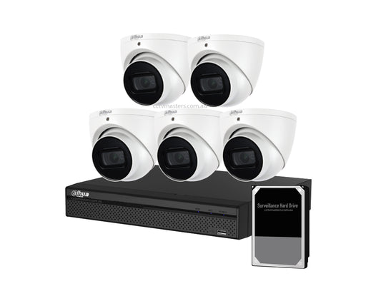 Dahua Camera Kit, 5 x 5MP WizSnse Starlight IR Bundle 8CH Ultra 4K 8CH AI NVR