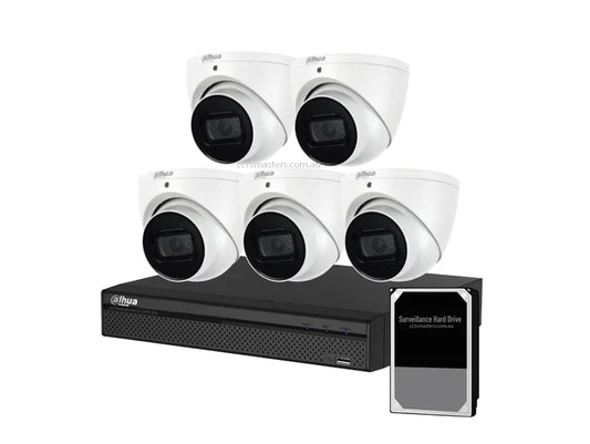 Dahua Camera Kit, 5 x 8MP AI WizSense SMD 4.0, 8CH AI Smart NVR Ultra 4K