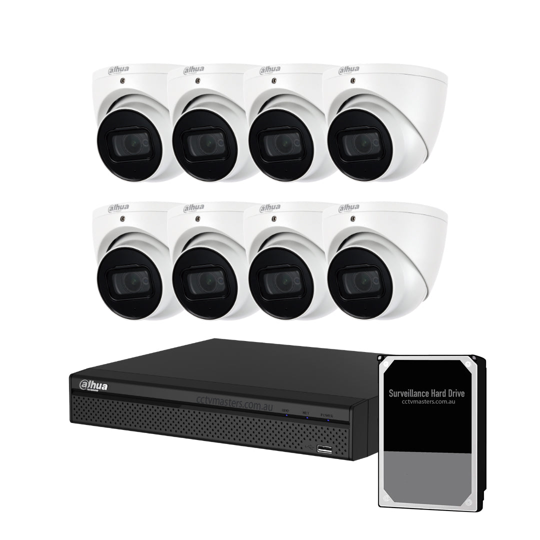 Dahua Camera Kit, 8 x 5MP WizSense Starlight IR Turret Bundle 8CH Ultra 4K 8CH NVR