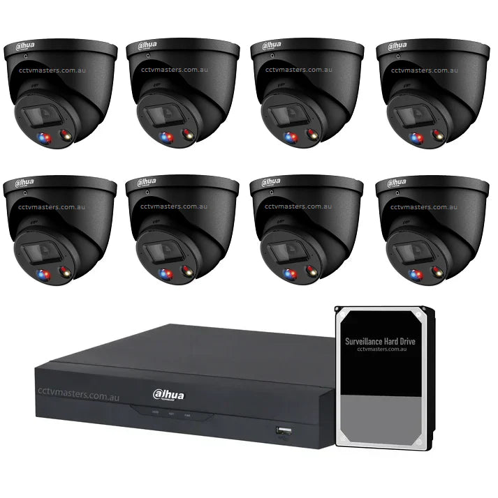 Dahua Active Deterrence Camera Kit, 8 x 8MP Full-colour 8CH AI Smart NVR Ultra 4K Black