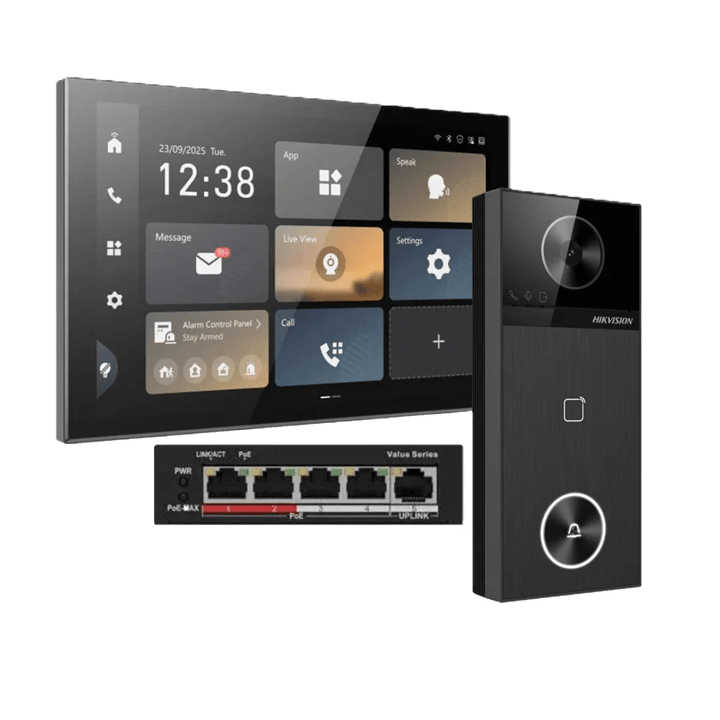 Hikvision DS-KH9570-WTE1/S 10.1" Android Video Intercom Kit with 4MP Door Station + PoE Switch
