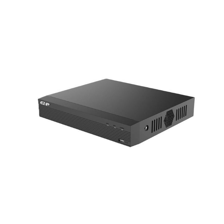EZ-IP Camera Kit NVR device for security systems with a sleek black design.