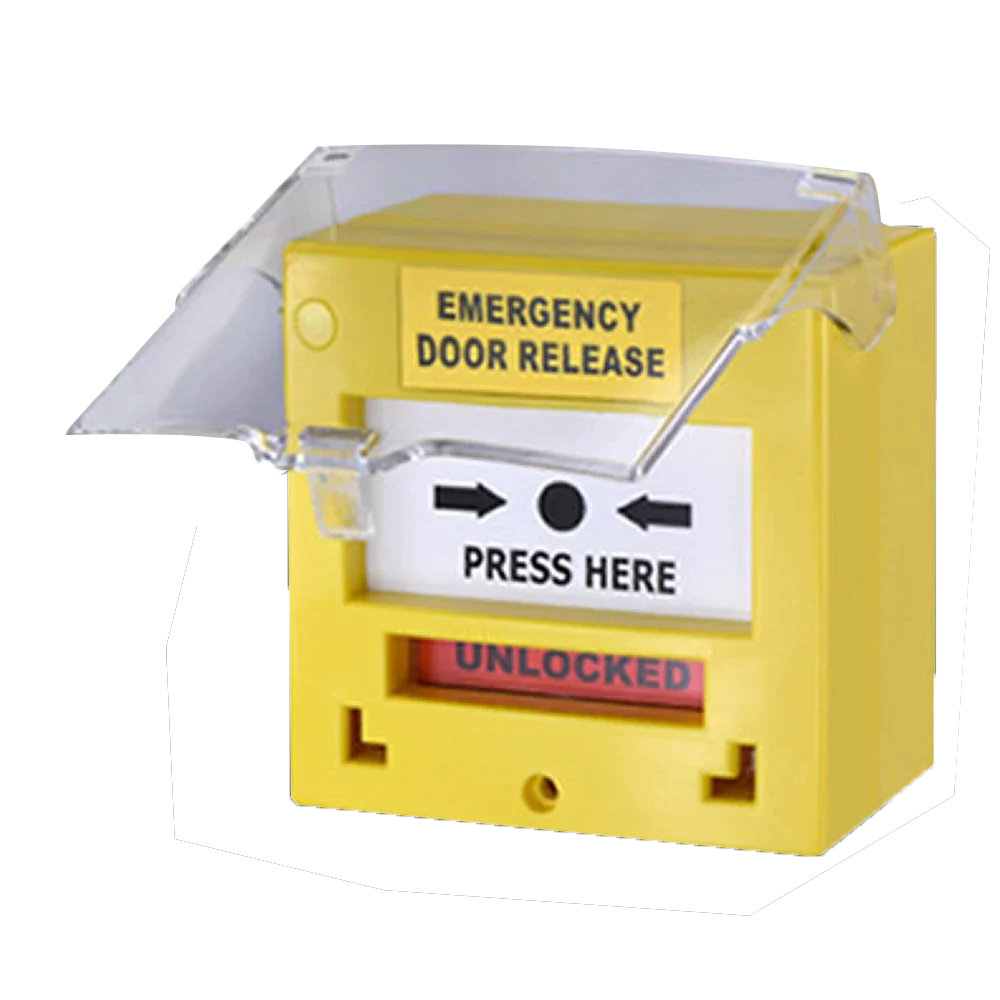 CP32 Resettable "Emergency Door Release" Text Break Glass (BGA) 1 x DPDT Output Standard BGA Surface Mount