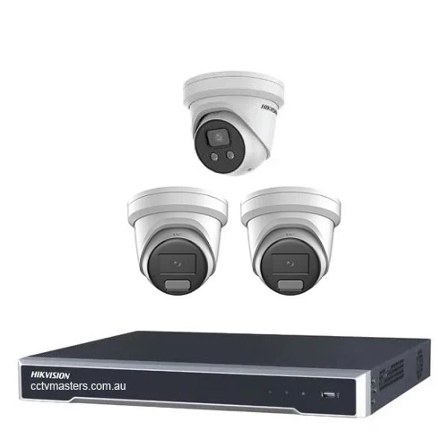 Hikvision Camera Kit, 1 x 8MP AcuSense, 2 x 8MP ColorVu Turret, 4Ch NVR HDD Optional