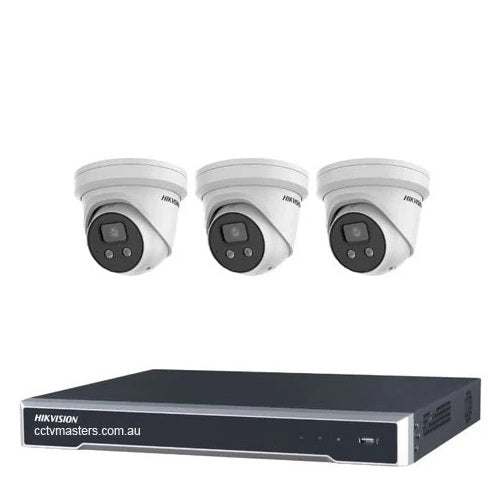 Hikvision Camera Kit, 3 x 8MP Outdoor AcuSense Gen 2 Turret, 4Ch NVR HDD Optional