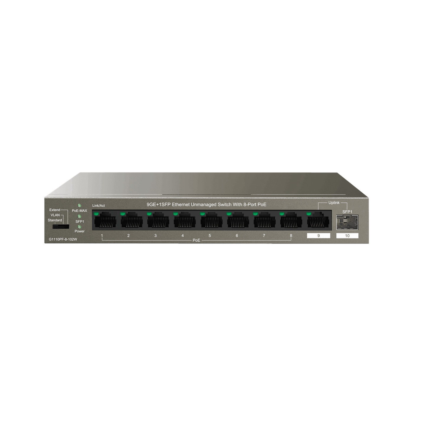 IP-COM 8 Port (10P) Gigabit Switch 92W PoE Budget 8x PoE+ Plus 1x 1G SFP/ Fibre Port 1x1G Uplink L2 Unmanaged