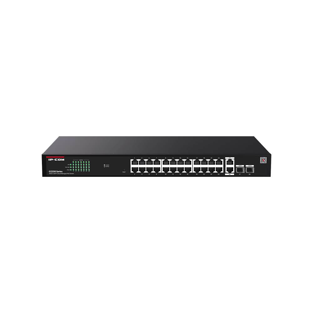 IP-COM 24 Port (28P) Gigabit Switch 370W PoE 24x PoE+ Plus 2x 1G SFP/ Fibre Port 2x1G Uplink L2 cloud managed