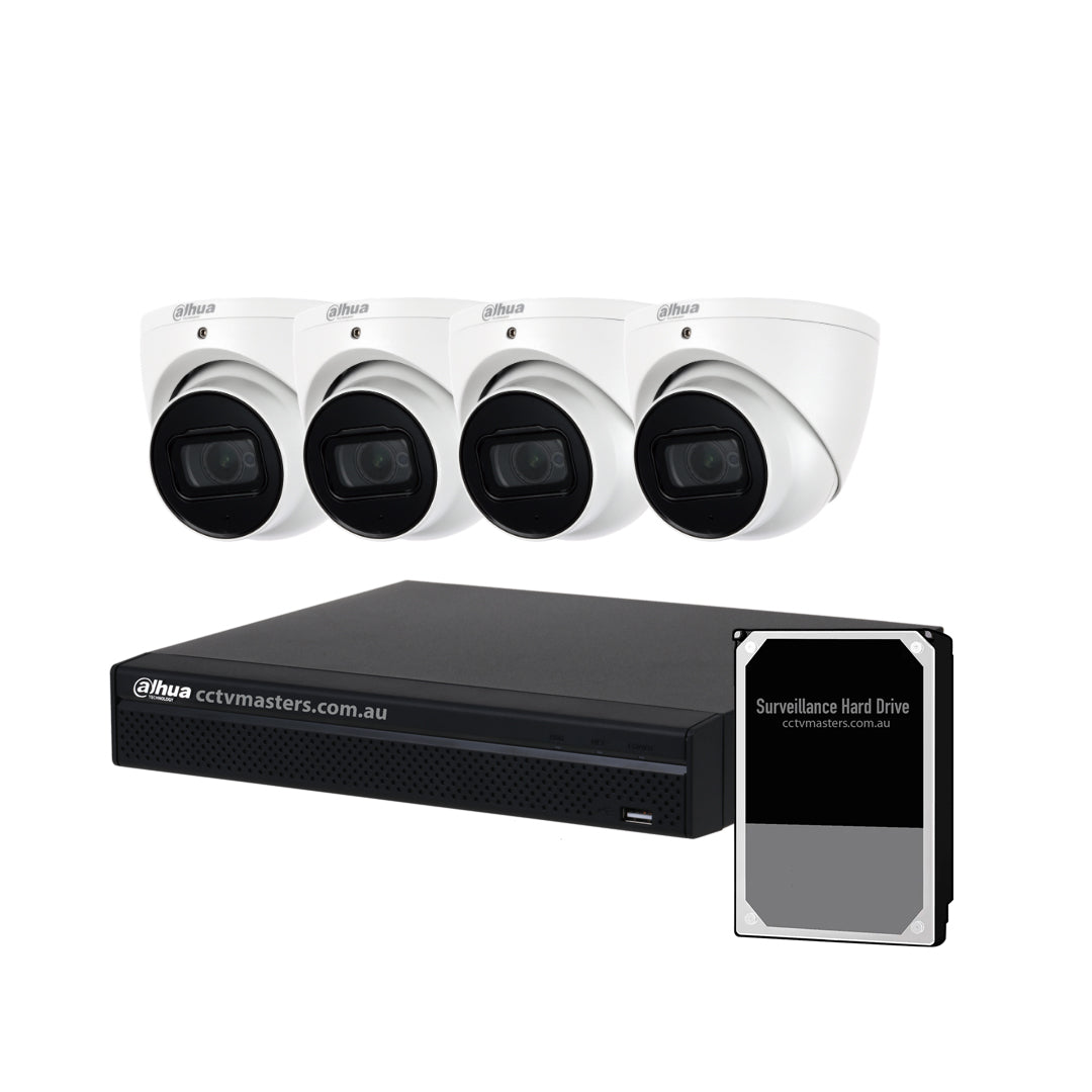 Dahua Camera Kit, 4 x 5MP WizSense IR Starlight Bundle with 4CH Ultra 4K AI NVR
