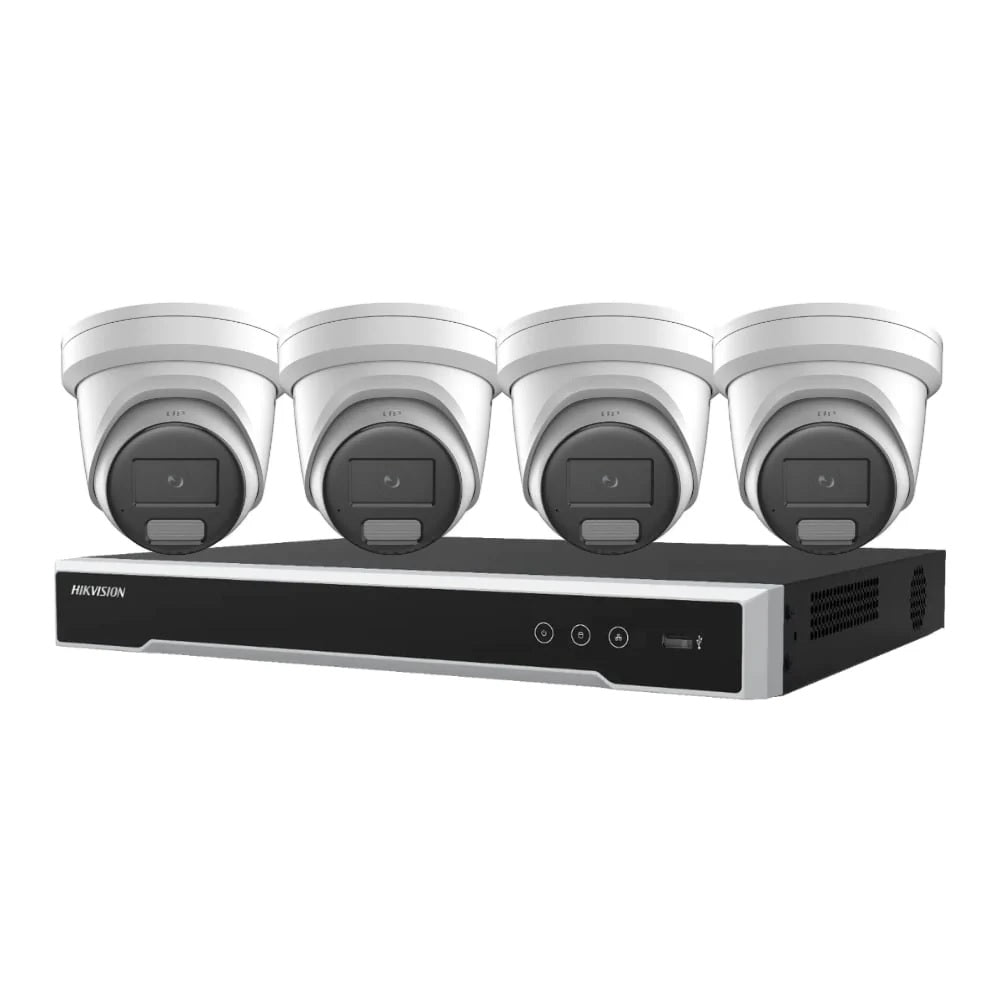 Hikvision ColorVu Camera Kit, 4 x 6MP Outdoor Gen 2 Full Color Hybrid Turret, 4Ch NVR 4TB HDD