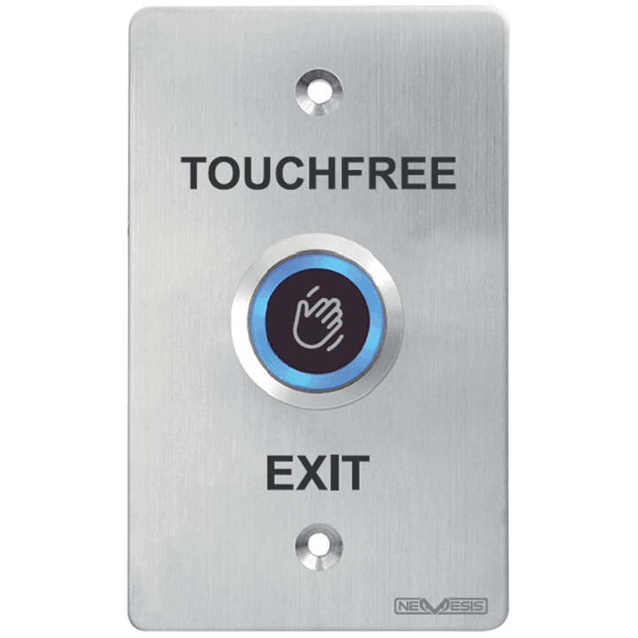 Nemesis Touchless Button Black Illuminated Ring, Stainless Steel Plate IP68, 12-24VDC