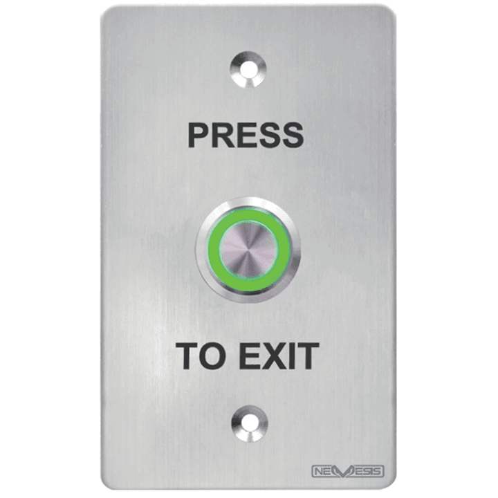 Nemesis Push Button stainless steel illuminated ring with green indicator for pressing to exit