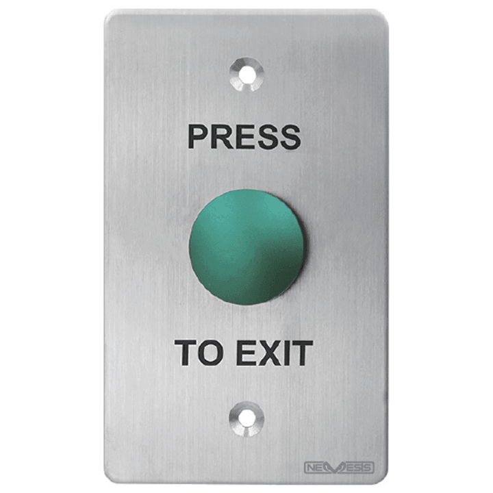 Nemesis Push Button Green Mushroom Head on Curved Edge S/S Plate STD