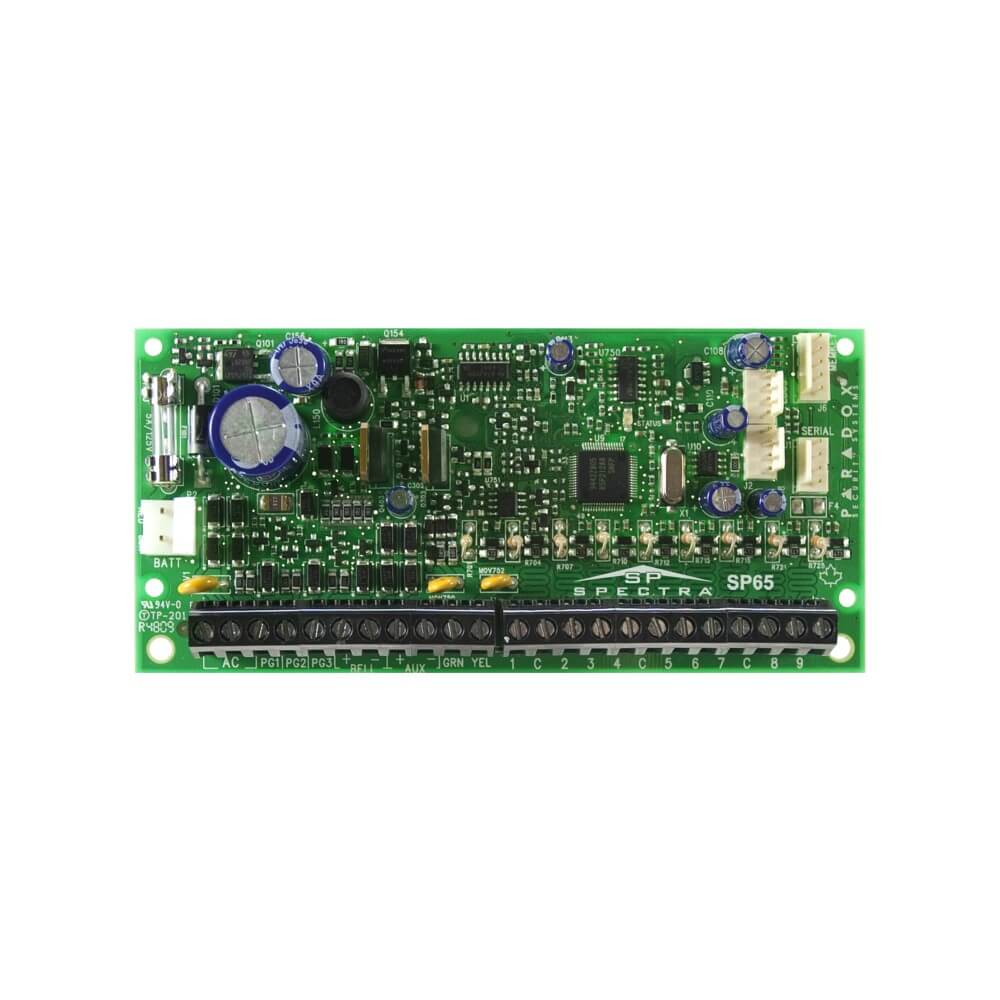 Paradox SP65 Alarm Controller 9-32 Zones, 32 Users, 2 Areas, 3-16 PGM's, No Dialler, PCB Only