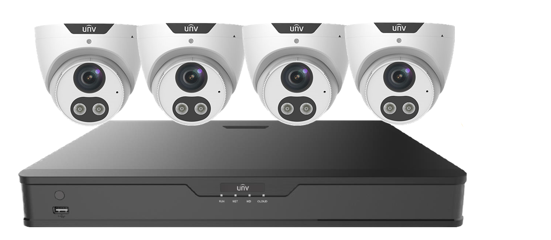 UNV Uniview Prime Kit 4x8MP AI Prime-I Tri-Guard Turret Camera with 4Ch NVR, HDD Optional