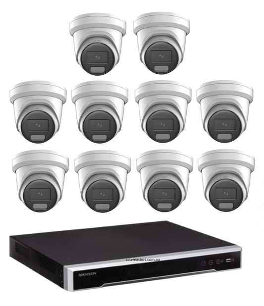 Hikvision ColorVu Camera Kit, 10 x 8MP Outdoor Gen 2 Full Color Hybrid Turret, 16Ch M Serires NVR 3TB HDD