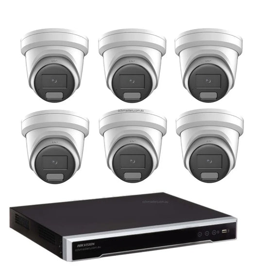 Hikvision ColorVu Camera Kit, 6 x 6MP Outdoor Gen 2 Full Color Hybrid Turret, 8Ch NVR 3TB HDD