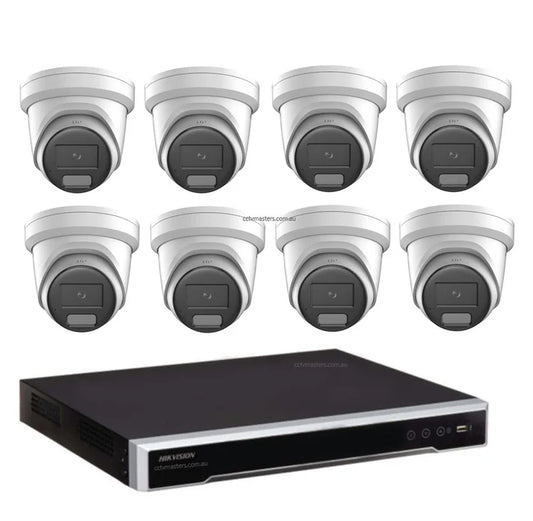 Hikvision ColorVu Camera Kit, 8 x 6MP Outdoor Gen 2 Full Color Hybrid Turret, 8Ch NVR 3TB HDD
