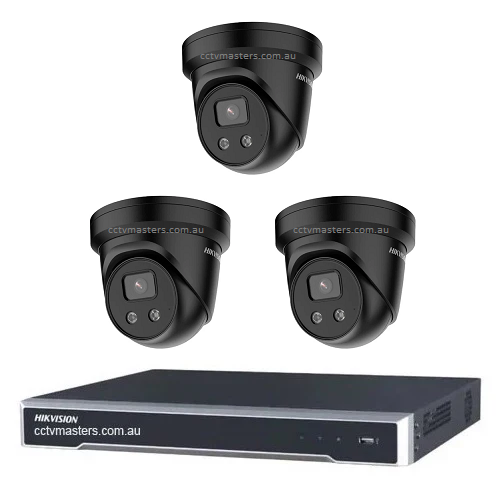 Hikvision Camera Kit, 3 x 8MP Outdoor AcuSense Gen 2 Turret, 4Ch NVR HDD Optional